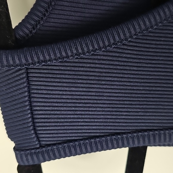 WHBM FORME Rib Bodycon Dress Sophisticated Leisure Elegant Nautical Navy w Tie - Picture 5 of 15